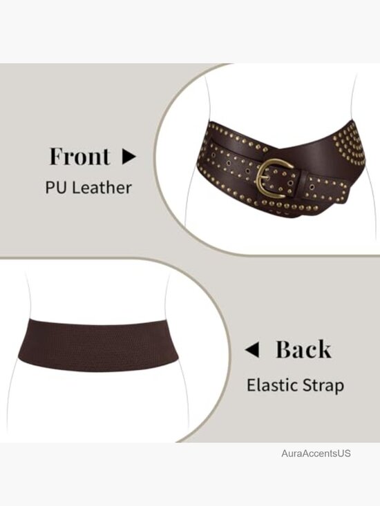 Vintage Wide Elastic Studded Stretchy Waist Belt with Rivets Metal Buckle main image 5